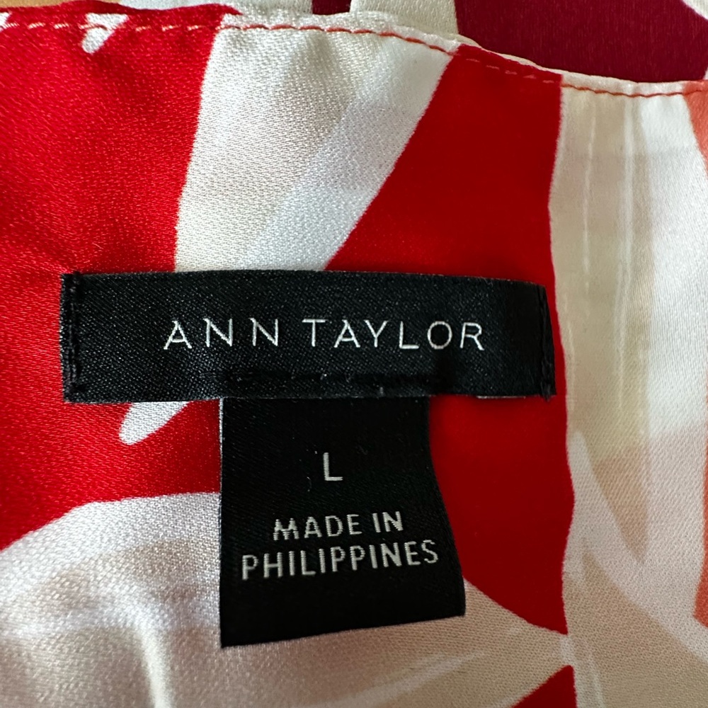 Ann Taylor Orange and White Leaf Print Blouse - Picture 2 of 5